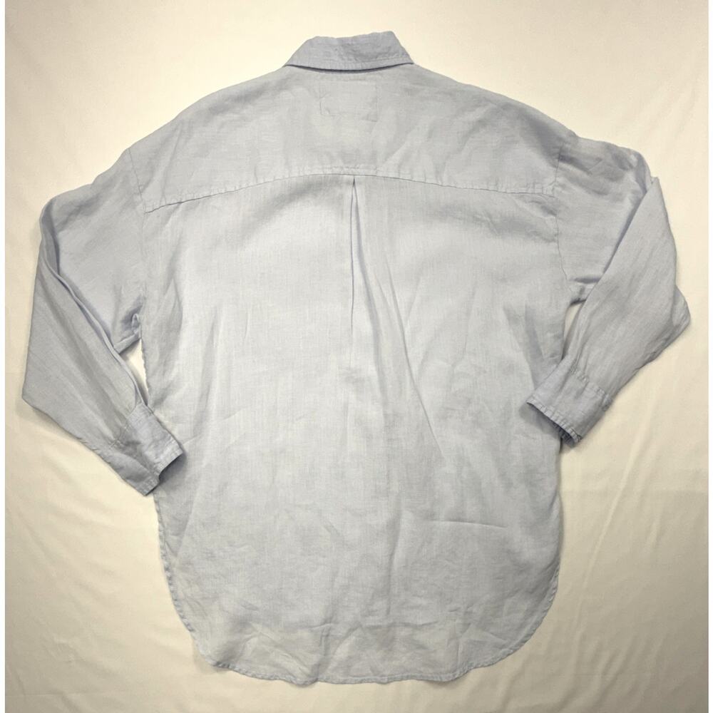Anthropologie Maeve blue 100% linen button-down shirt oversized high-low hem - Picture 5 of 14